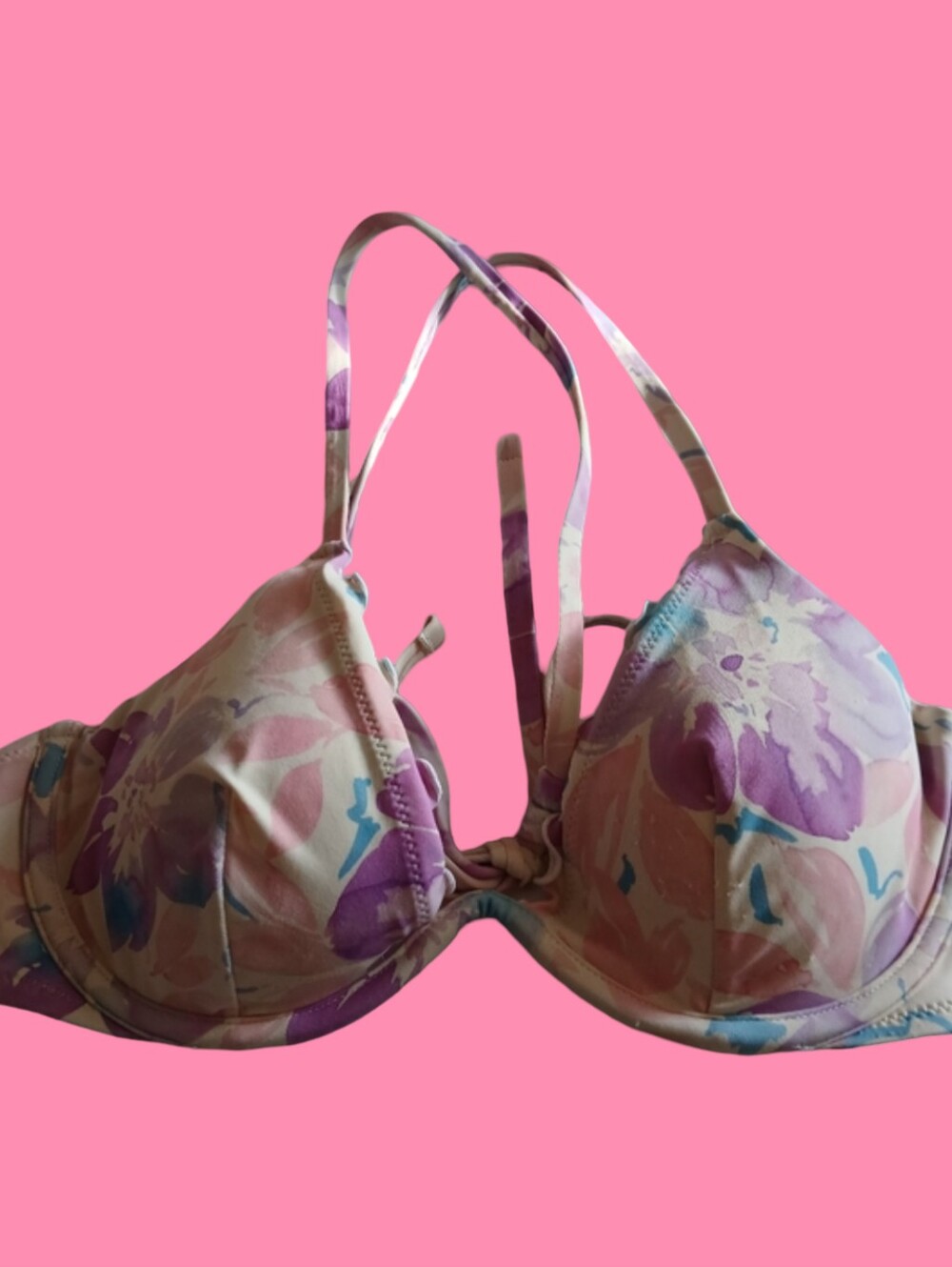 Shade & Shore Pink and Purple Floral Bathing Suit Top